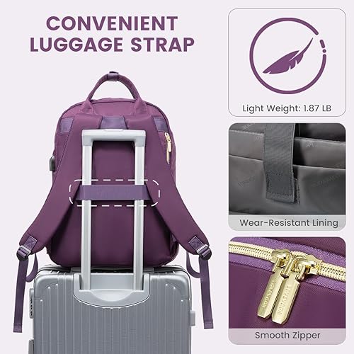 Miniatura 6 de LOVEVOOK Mochila para laptop para mujer, mochila de trabajo de moda con puerto USB, mochilas impermeables para el trabajo., Púrpura, Mochila casual