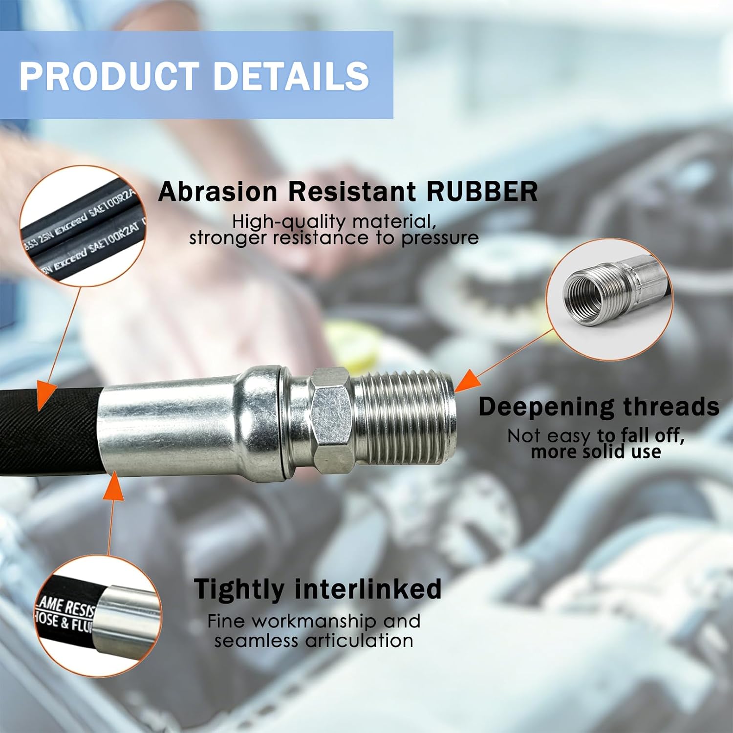 Jooptoolwook Hydraulic Hose 1/4" Hydraulic Hose with Male NPT X Male NPT 72" Long 5800 psi, Black