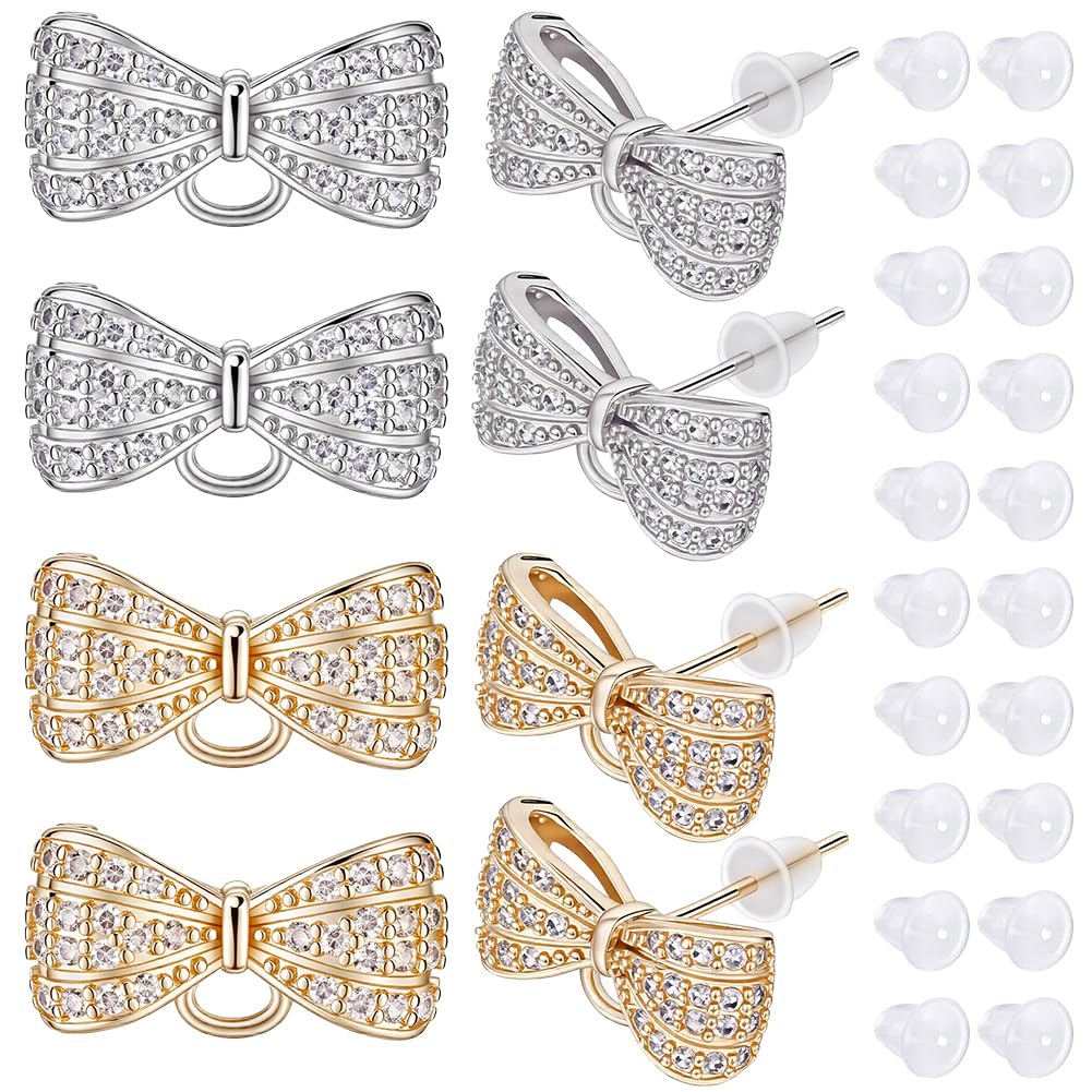 Clous d'oreilles nœud plaqué or et zircons avec 30 fermoirs pour création bijoux DIY