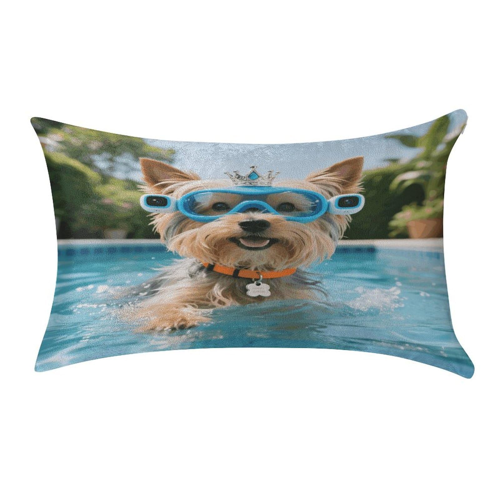VstaDank Yorkshire Terrier in Pool Throw Pillow Covers for Bed Pillow Shams Zipper Velvet Pillow Cases Cozy Cushion Cover Soft Pillow Protectors for Car Home Decor Pillowcases 12 "×20 "