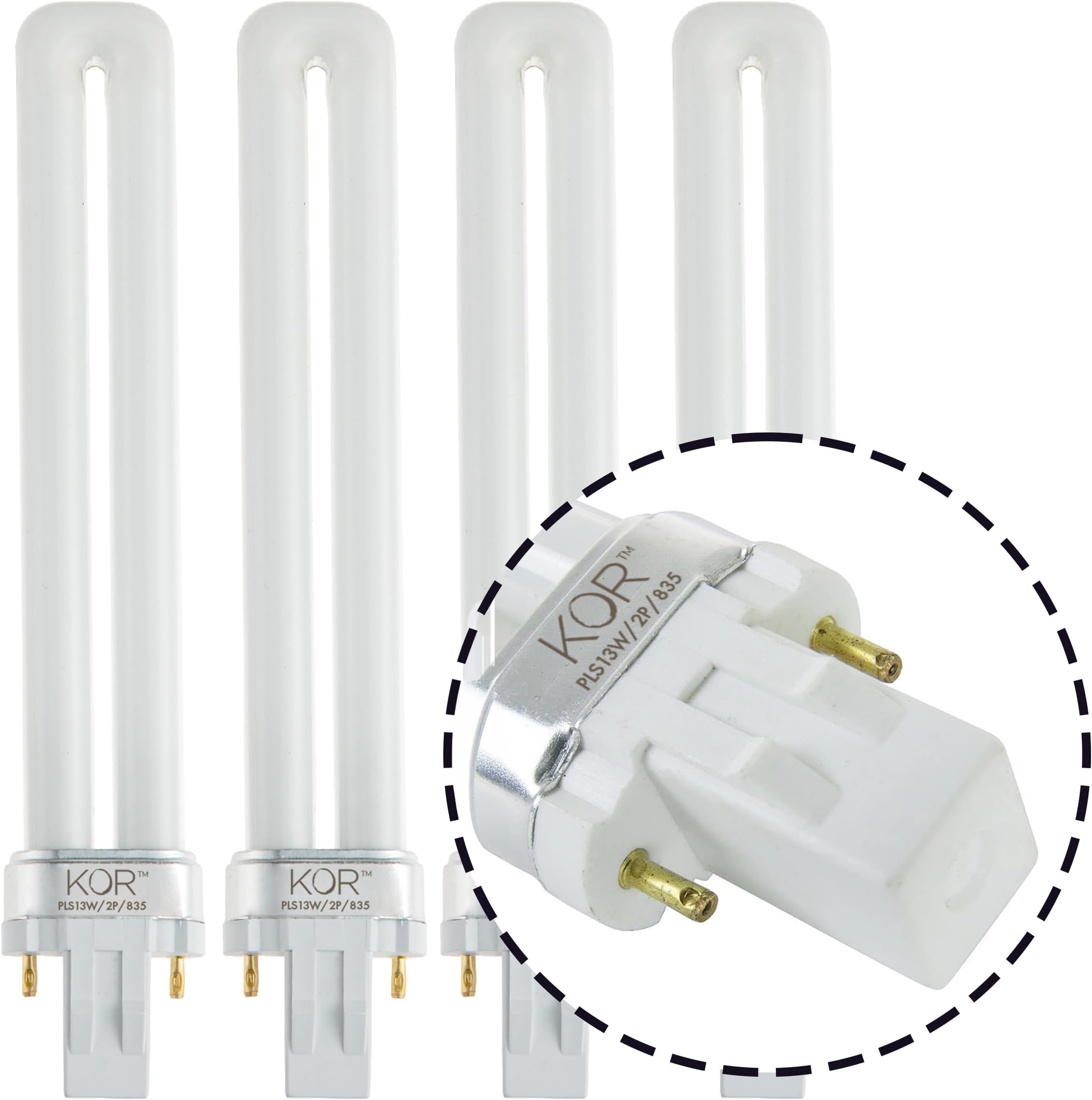 KOR (4 Pack) K22195 - PLS13W/2P/841 - Compact Fluorescent Plug-in - T4 - Single Tube - 13 Watt - 2-Pin (GX23) - 4,100 Kelvin (Cool White)
