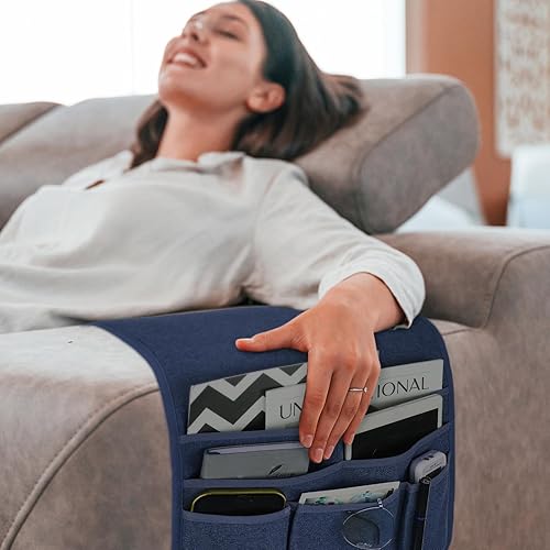 Miniatura 3 de Soporte de control remoto para sillón reclinable, organizador antideslizante con 5 bolsillos para revista, tableta, teléfono, iPad