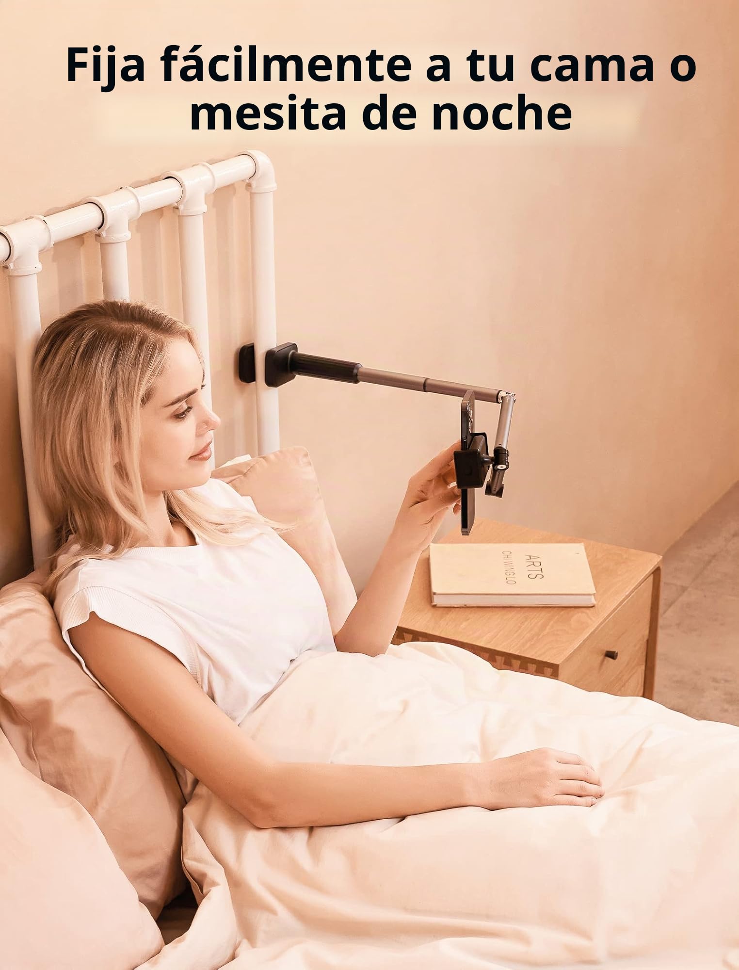 JSAUX Soporte para teléfono para Cama y Escritorio, Clip Universal Ajustable para teléfono para Marco de Cama de Escritorio Compatible con iPhone 14 Pro MAX Plus Mini iPhone 13 12 11 X Samsung -Negro