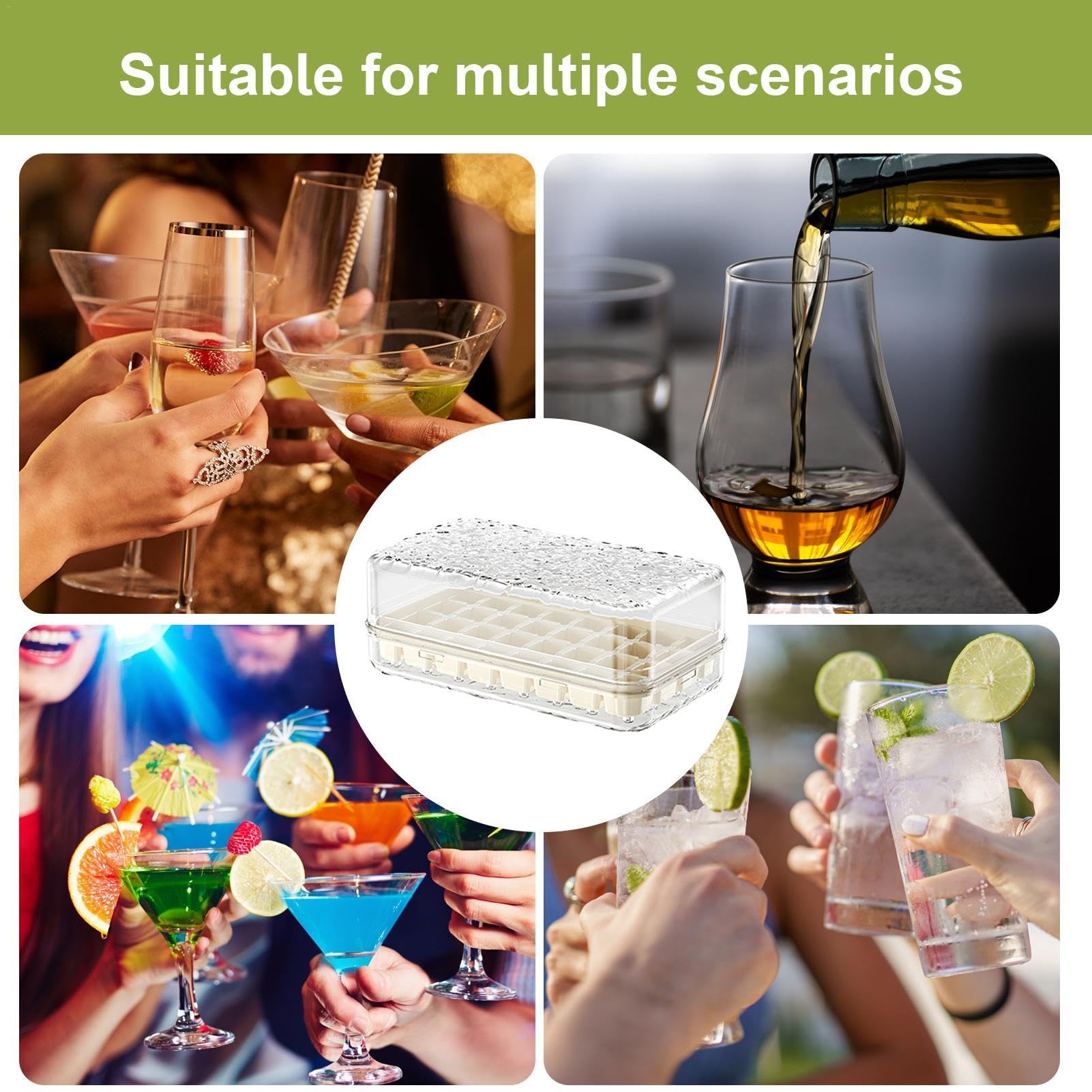 Excnorm Confezione da 3 vassoi per cubetti di ghiaccio in silicone, di grandi dimensioni, con coperchio rimovibile a prova di perdite, vassoio quadrato per cubetti di ghiaccio e senza BPA, per