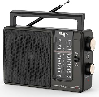 PRUNUS J03 Portable AM FM Radio - Battery or Plug-in, 19.5" Antenna for Superior Reception, Large Speaker & Easy Knobs for Seniors, Home/Outdoor
