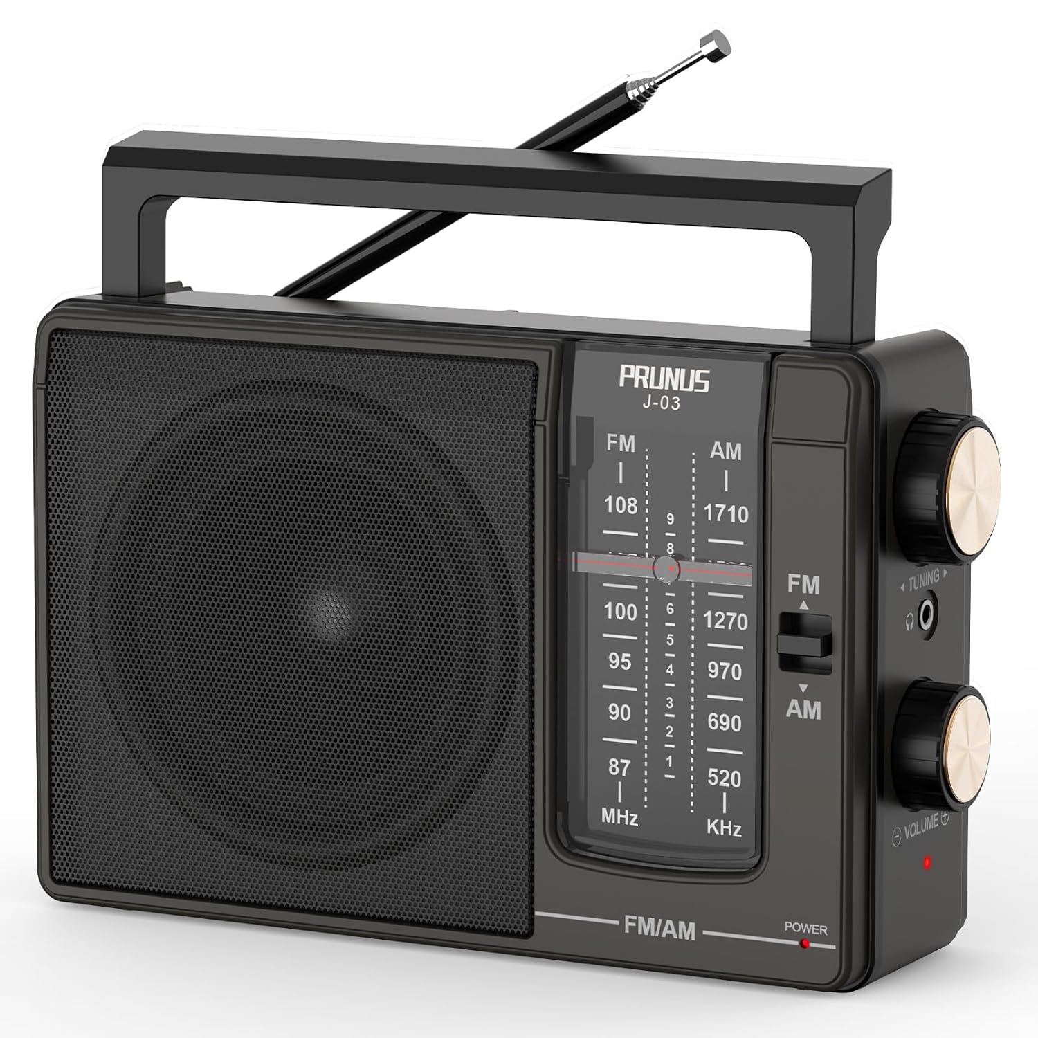 PRUNUS J03 AM FM Radio Portable Plug in Wall or AA Battery Operated for Home Outdoor Large Speaker