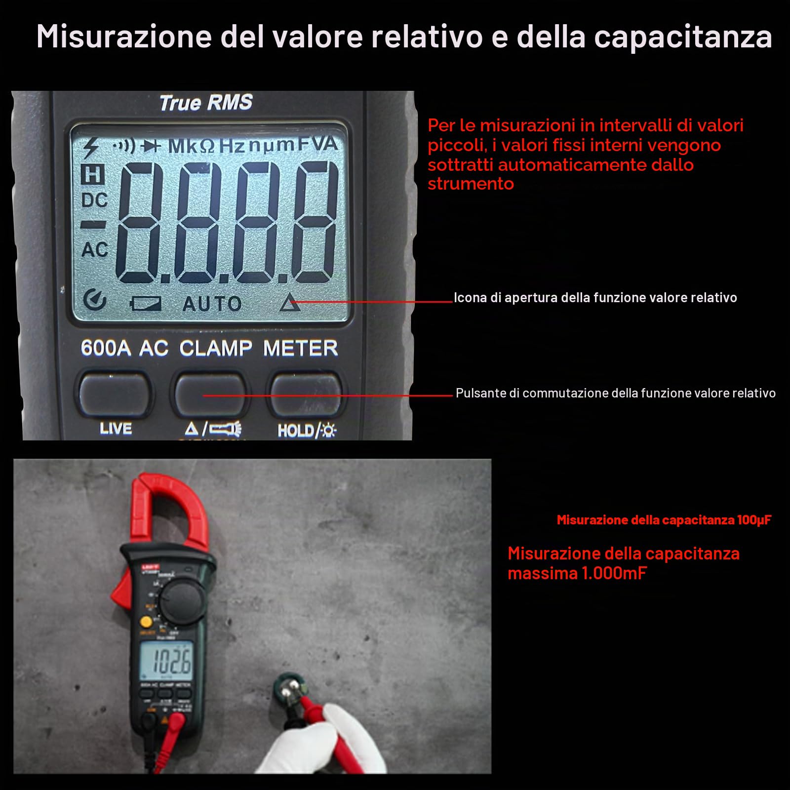UNI-T UT200B+ Pinza Amperometrica AC, True RMS Auto-Ranging Digitale Multimetro con Rilevamento dei Fili in Tensione per Misurare Tensione AC/DC, Corrente AC, Resistenza, Diodo e Continuità