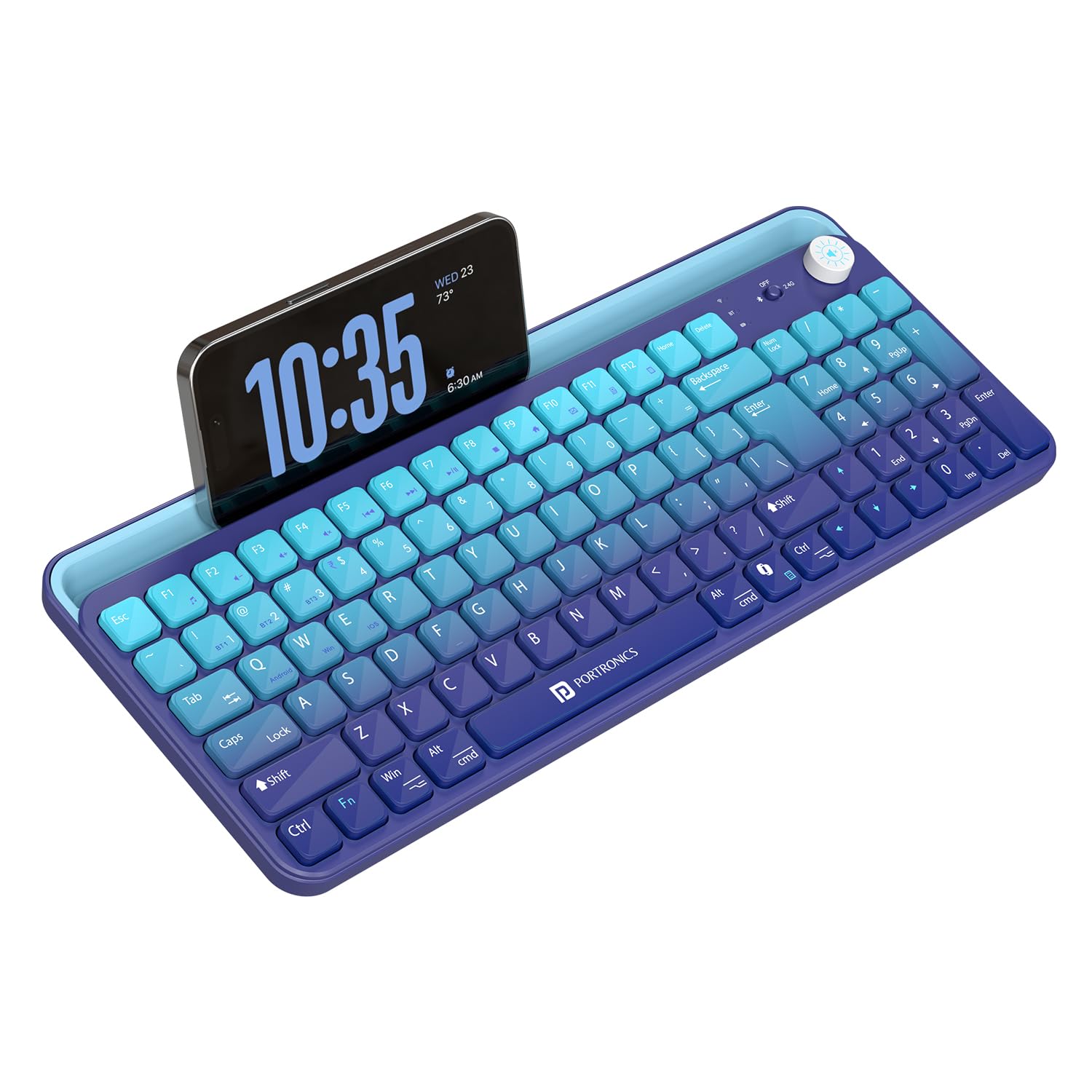 Portronics Bubble 4.0 Wireless Keyboard with Bluetooth + 2.4 GHz USB Receiver, Rechargeable Battery, Volume Control Knob, Multimedia Hotkeys with Numpad, for Laptop, PC, Smartphone, Tablet(Blue)-picture-29