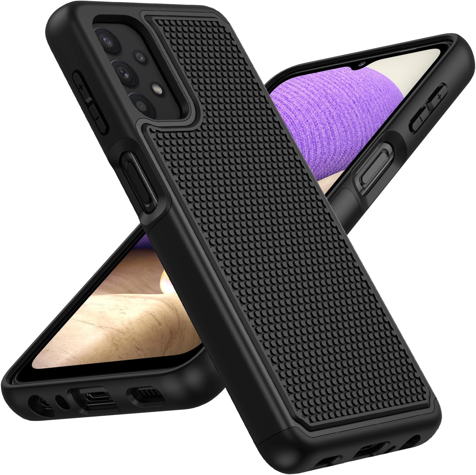 for Galaxy A32-5G Phone Case: Samsung A32 5G Military Grade Drop Protection, 14ft Drop Tested, Anti-Slip Matte Textured, TPU+PC Dual Layer Shockproof Cover 6.5inch (Black)