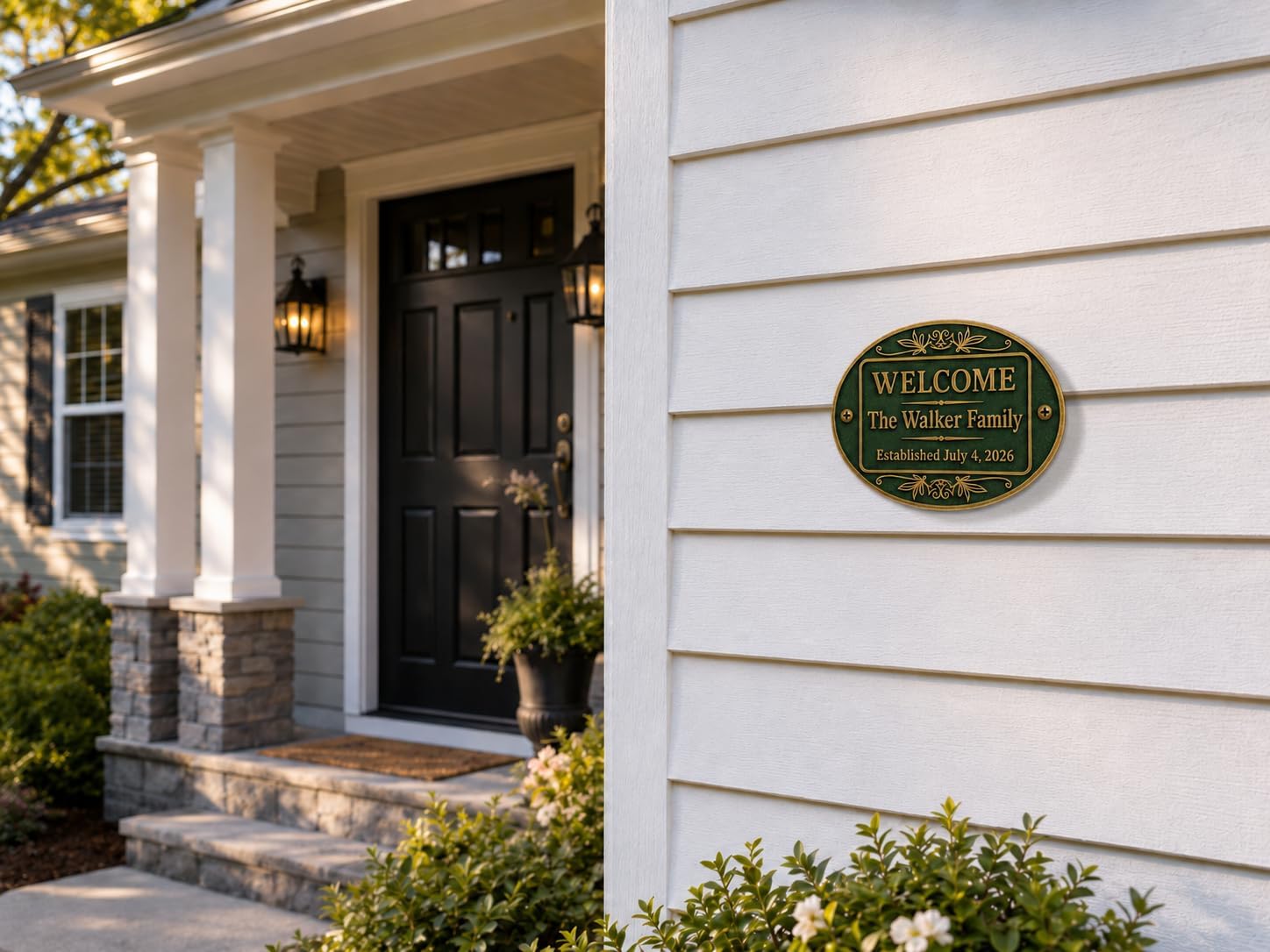 Personalized Solid Brass Welcome Plaque – Custom Engraved Oval Name Sign for Home, Front Door & Garden – Premium Weatherproof Brass Family Name Plate – Custom Housewarming Gift – Indoor & Outdoor Wall Decor with Mounting Screws (4"x6"Inches)