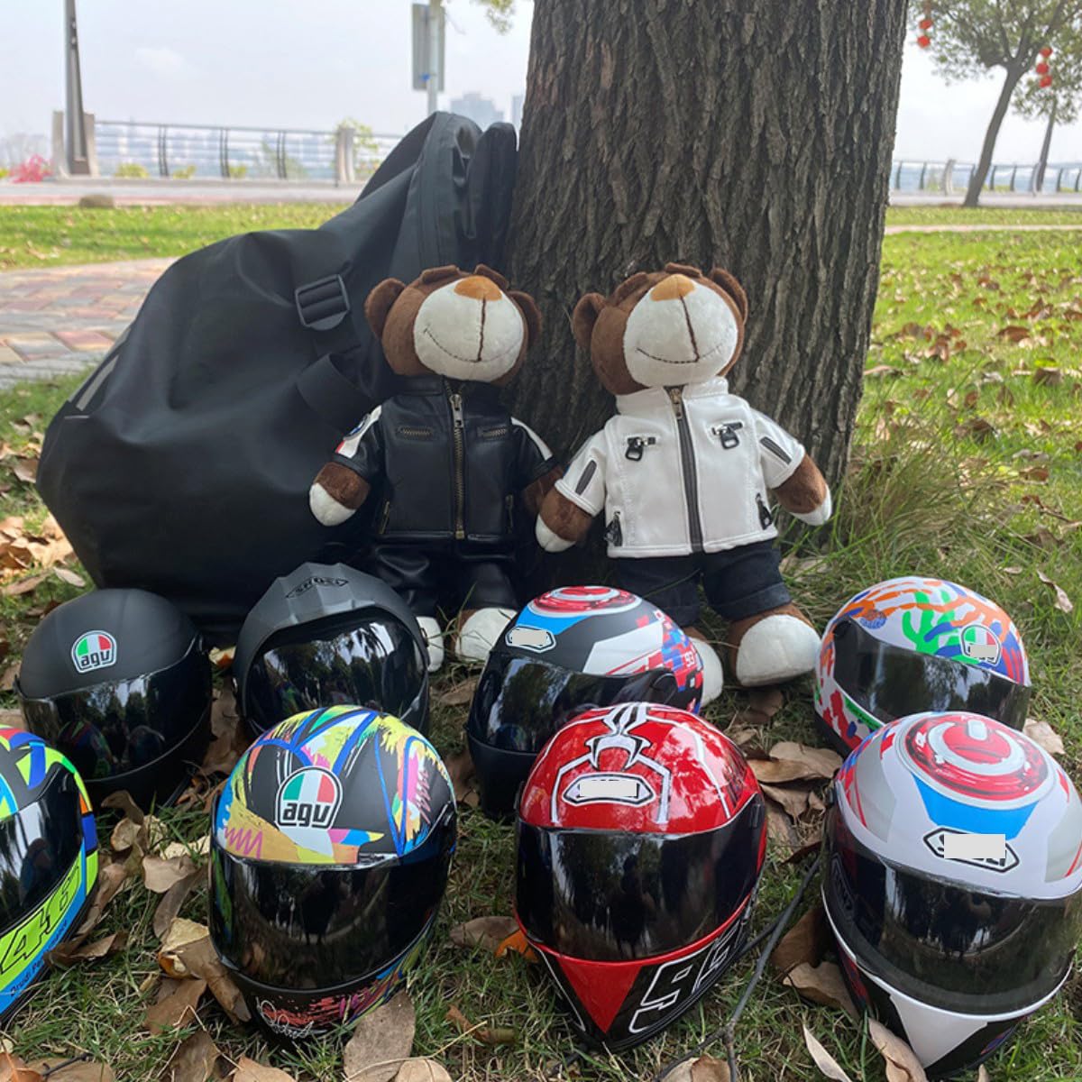 HTLNUZD Full Face Motorcycle Helmet with Stuffed Bear Jacket Clothes Dolls Motorcycle Bear Decoration Helmet for Pet Helmet (red-Red Letter) : Automotive