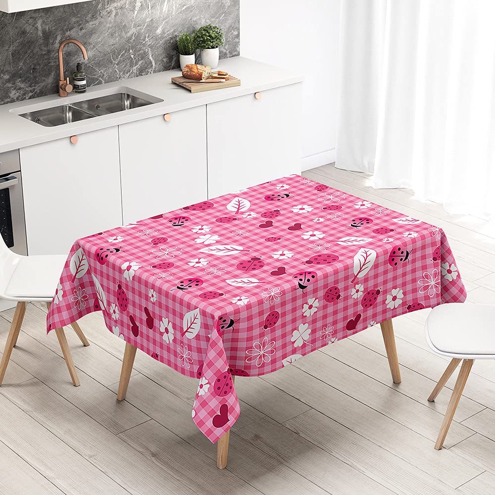 FANSU 3D ronde tafelkleden, plant bloem bedrukt waterdicht wasbaar tafelkleed buiten elastische rand tafelhoes voor keuken, feest, tuin eten decoratie (roze plant, 170 cm