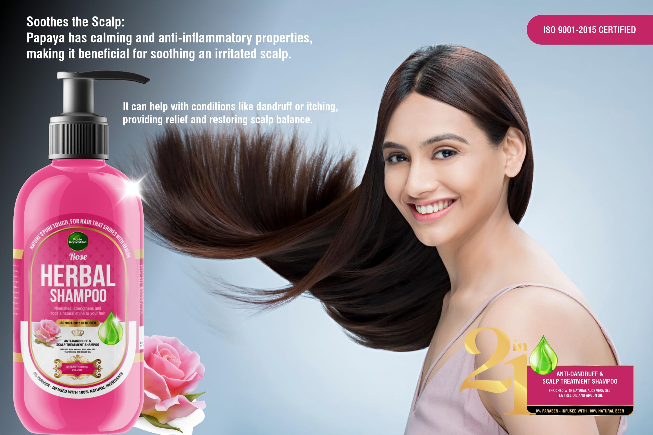 Parle Ropvatika 5 Liter Rose Herbal Shampoo, Anti-Dandruff, Hair Fall Control and Scalp Treatment with Natural Ingredients, Tea Tree Oil, Aloevara and Argan Oil, for Men Woman (Rose 5 Liter) 3