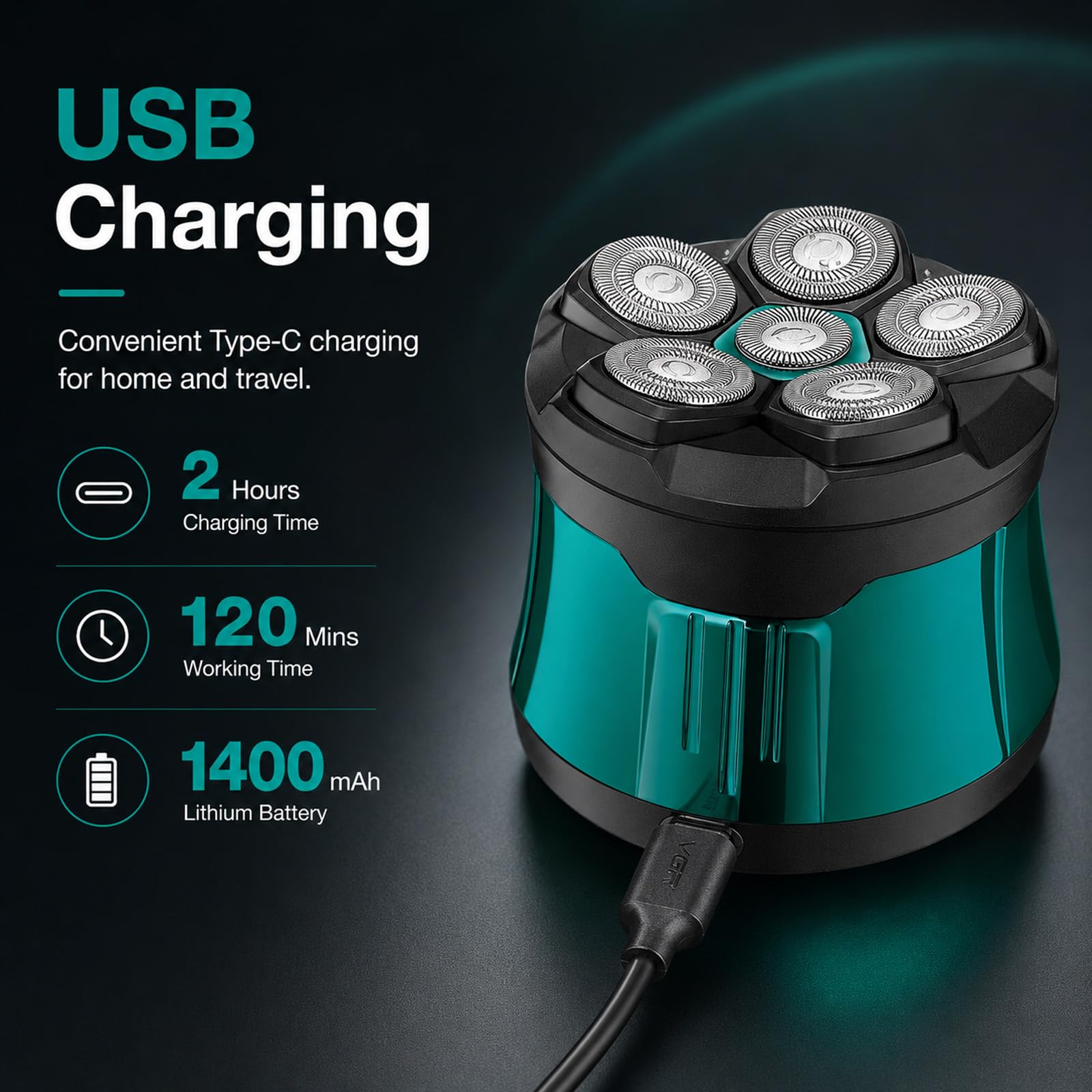 VGR 373 Rasoio per Testa Uomo, Rasoio per Calvi con Testina Flottante 6D, Blocco di Sicurezza da Viaggio, Ricarica USB, Display LED, Impermeabile IPX5 per Rasatura a Secco e Bagnato