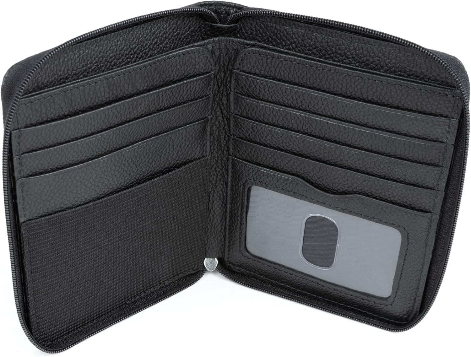 RFID Leather Zip Around Passport Wallet Black