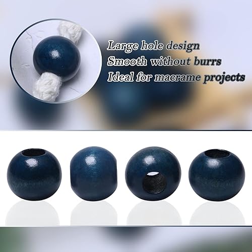 Miniatura 3 de Woodeni - 40 piezas de cuentas de macramé de madera azul marino de 24 mm con agujero grande de 10 mm para manualidades, cuentas separadoras de