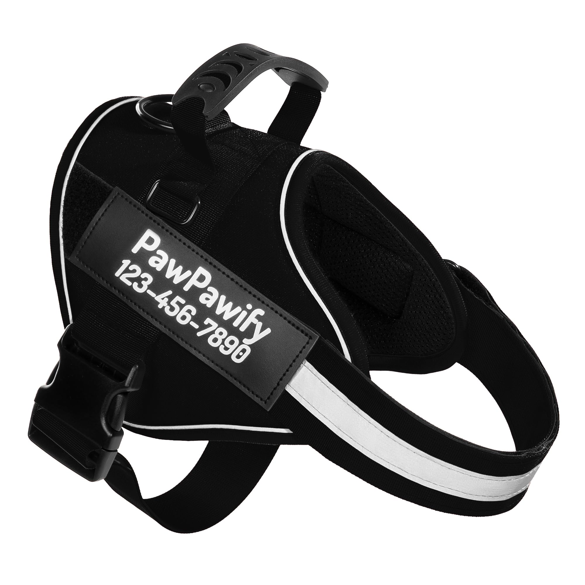 PawPawify Personalized No Pull Dog Harness with 2 Custom Name & Phone Patches, Reflective Breathable Pet Vest for Walking Training, Adjustable Heavy