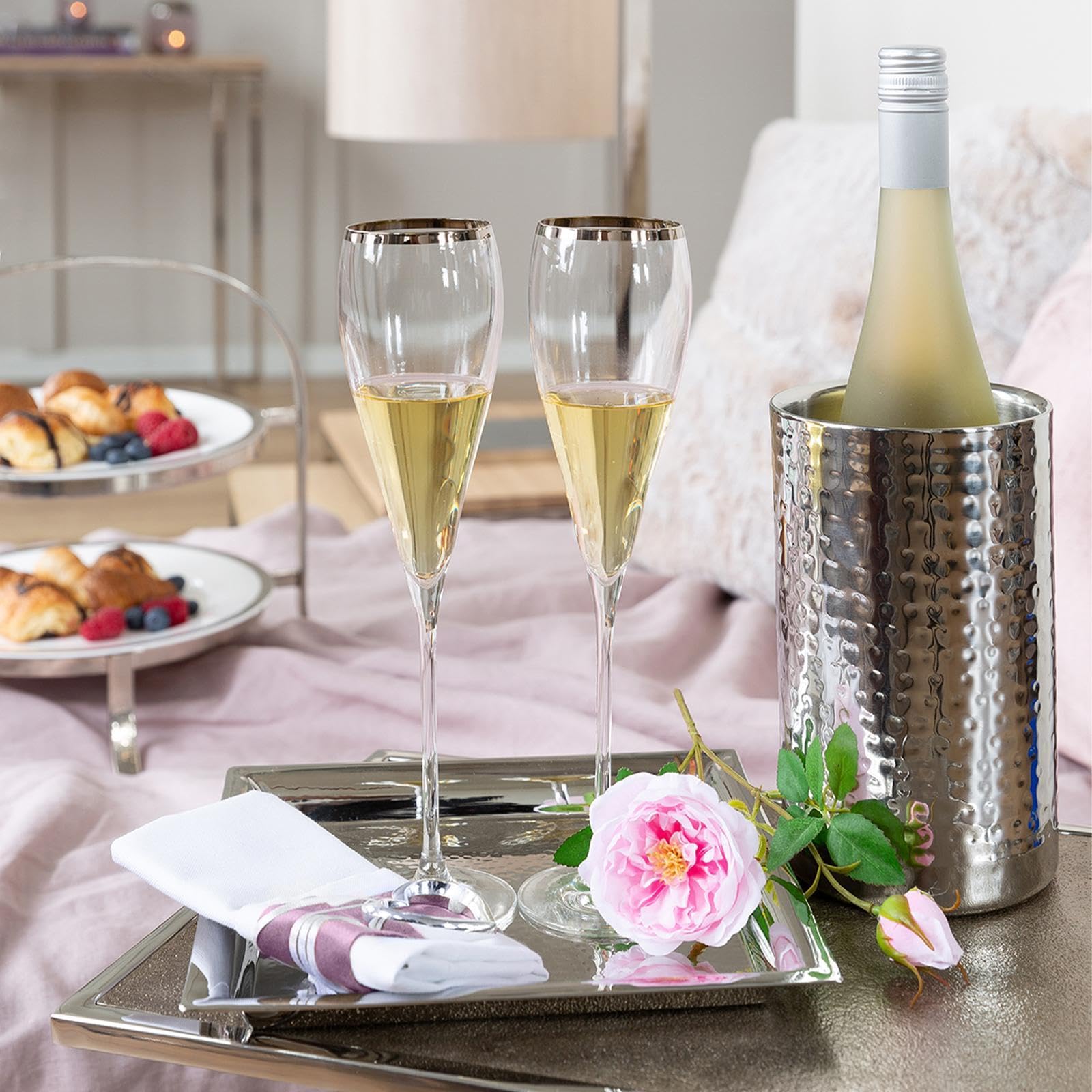 FINK Weinkühler Edelstahl doppelwandig Flaschenkühler Wein Sekt Champagner | Flaschen Kühler für Weinflaschen Sektkühler Champagnerkühler – Tischdekoration Hochzeit Ø außen 11,5 Höhe 19 cm Silber