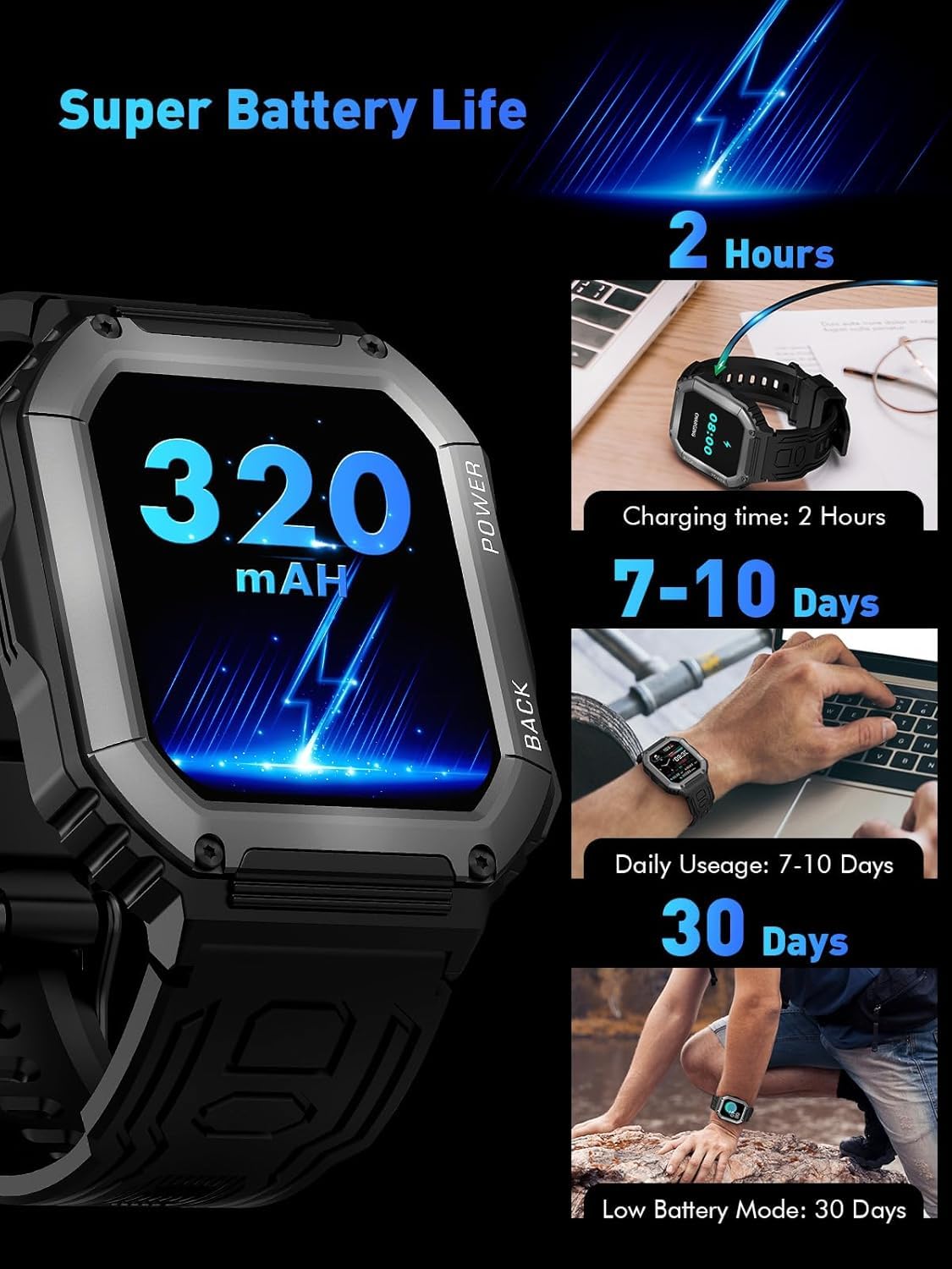 Smartwatch męski, ekran dotykowy o przekątnej 1,8", z funkcją telefonu, 100 + trybów sportowych, wodoszczelność IP68, zegarek sportowy, zegarek fitness z monitorem tętna, snu, krokomierzem