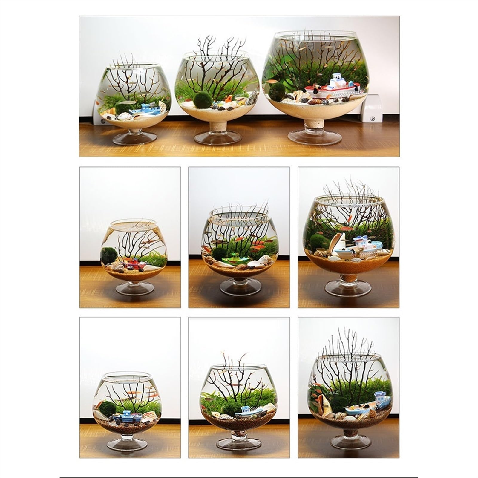Acuario Tanque de Peces en Forma de Copa, Tanque de Peces, Acuario, Botella ecológica de Escritorio, Tanque de Peces pequeño, Agua de Vidrio Transparente for Mascotas Peces Acuario(Grande)