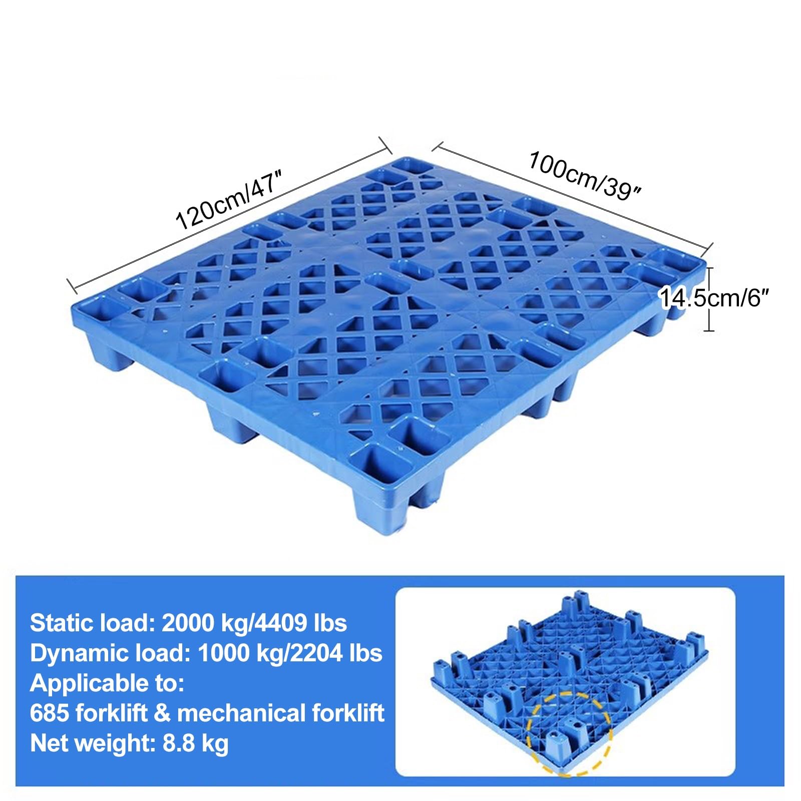Palettes en plastique pour stockage industriel, palettes de sol robustes pour garage, entrepôt, supermarché et utilisation en extérieur