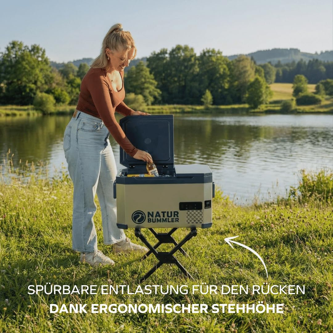 NATURBUMMLER Ständer für Kühlbox [VAC-CORE] Kühlboxständer faltbar (bis zu 55L) Kühltruhenhalter für Outdoor Camping und Garten