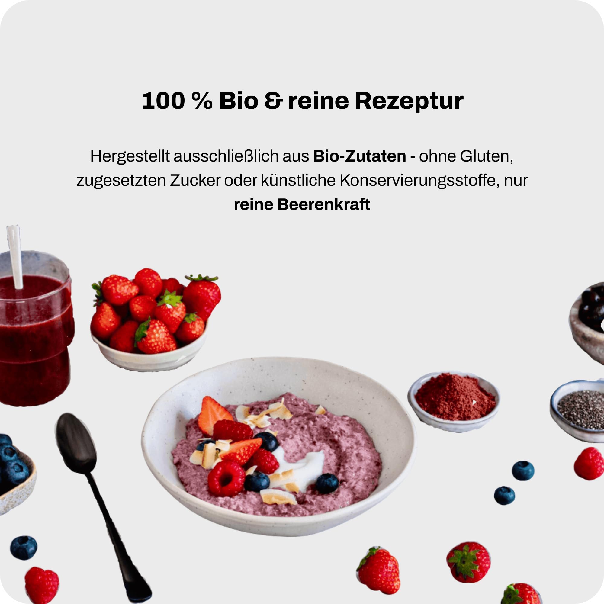 Powerlogy Upgraded Organic Berries | BIO Superfood Mix aus 5 Beeren, Präbiotische Ballaststoffe, Zuckerfrei, Reich an Polyphenolen & Vitamin C (250 g)