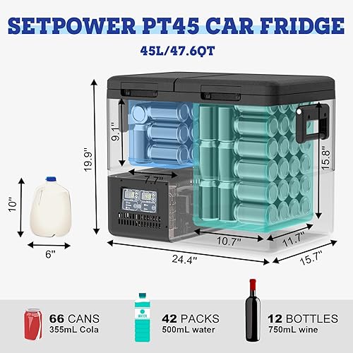 Miniatura 6 de Setpower PT45 - Refrigerador eléctrico para automóvil con cubierta, refrigerador portátil de doble zona de 45 litros, refrigerador portátil para