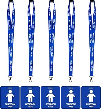 Student Hall Pass Lanyards with Unbreakable Card Passes School Classroom Passes Set for Teacher Parents, 5 PCS Boys Restroom