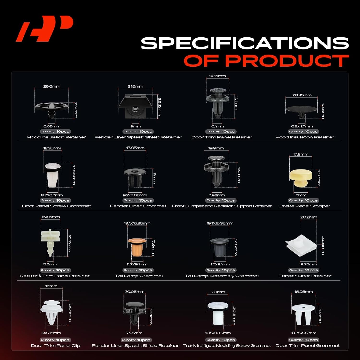 A-Premium 24 Sizes 46.88oz Bumper Fender Liner Door Panel Hood Retainer Clips Kit Compatible with Nissan Altima 2002-2006 Splash Car 240PCS Plastic Rivets Fasteners Push Retainer Kit, w/Removal Tool