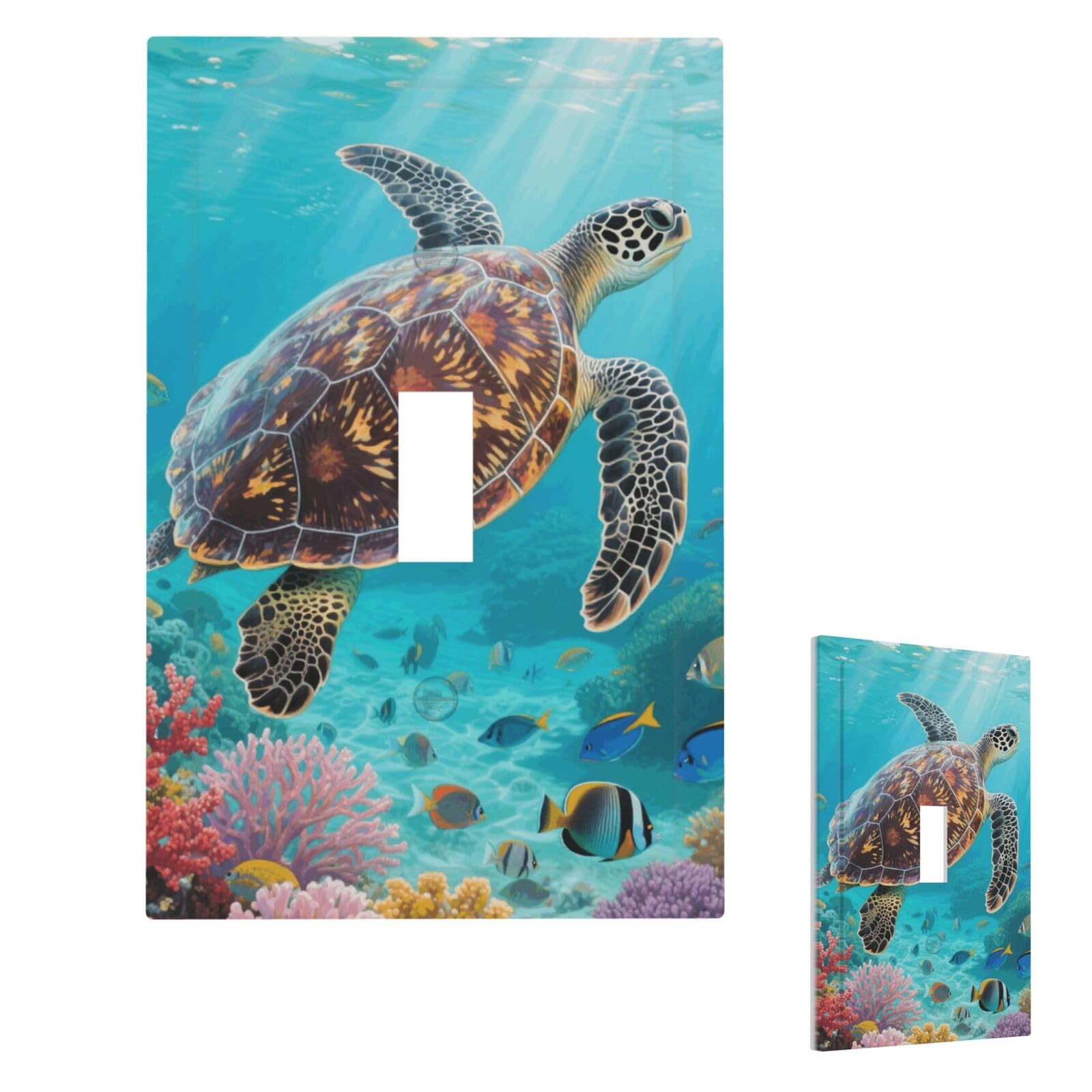 Fekiloot Single Toggle Sea Turtle Wall Plate Cover Modern Decorative 1 Gang Light Switch Cover Unbreakable Receptacle Outlet Covers For Living Room Bedroom Home Decor