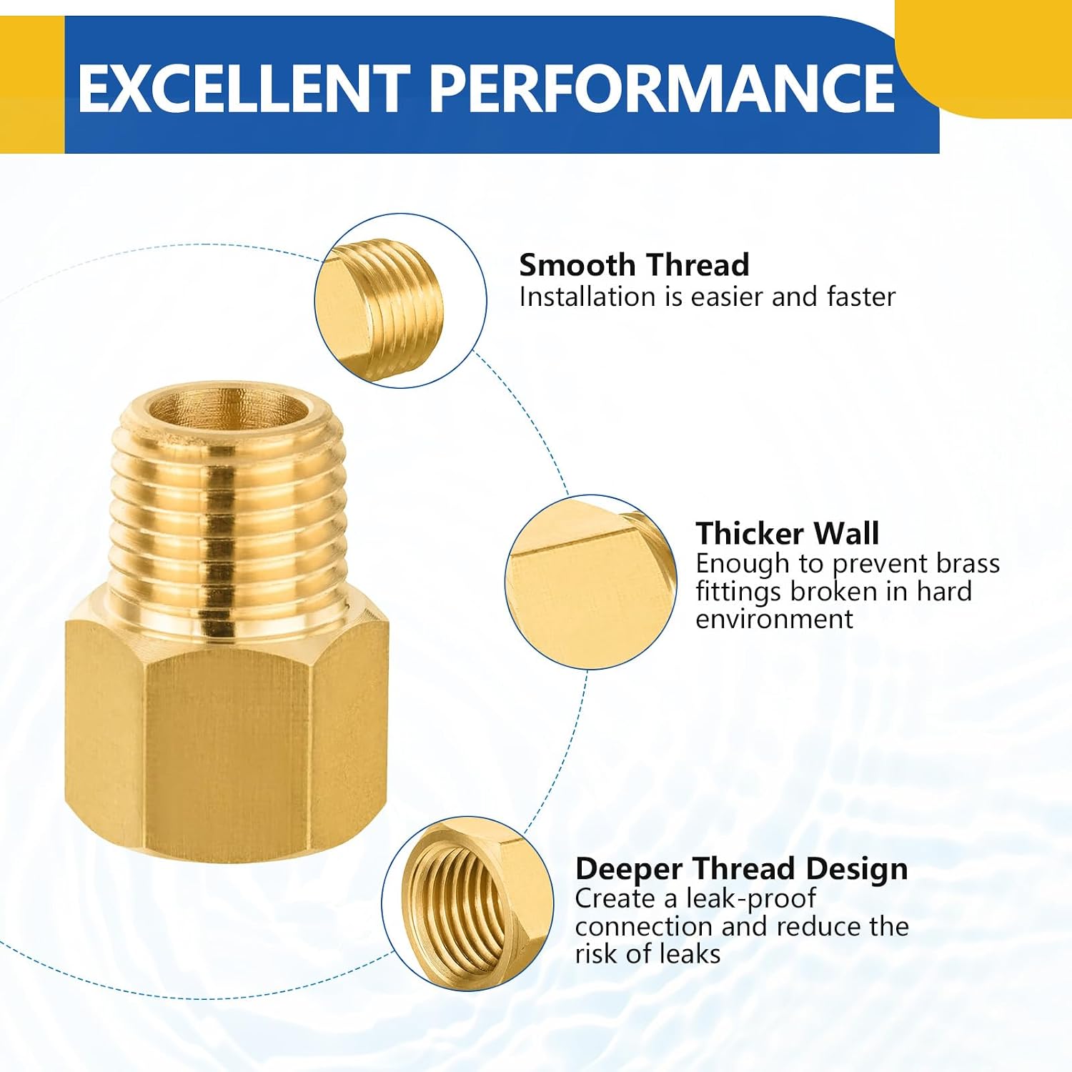 10 PACK GUOFIS Brass Pipe Fittings - 1/4" Male NPT x 3/8" Female NPT Reducing Adapter to Alter Pipe Diameters(NPT035)
