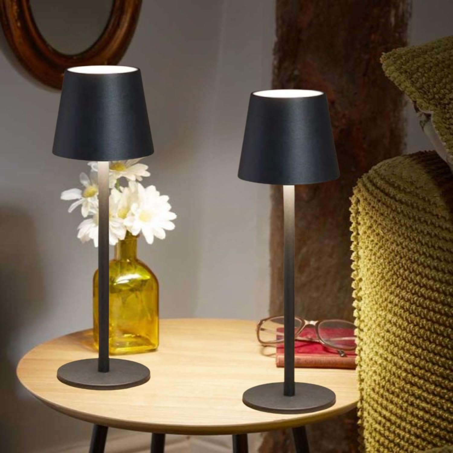 Marco Paul Onyx Bedside Lamps Set of 2 Versatile Rechargeable Lamp Reading Lamps for Bedside Table 2400 Mah Rechargeable Lights Indoor Lights for Bedroom Durable Lamps for Home and Garden