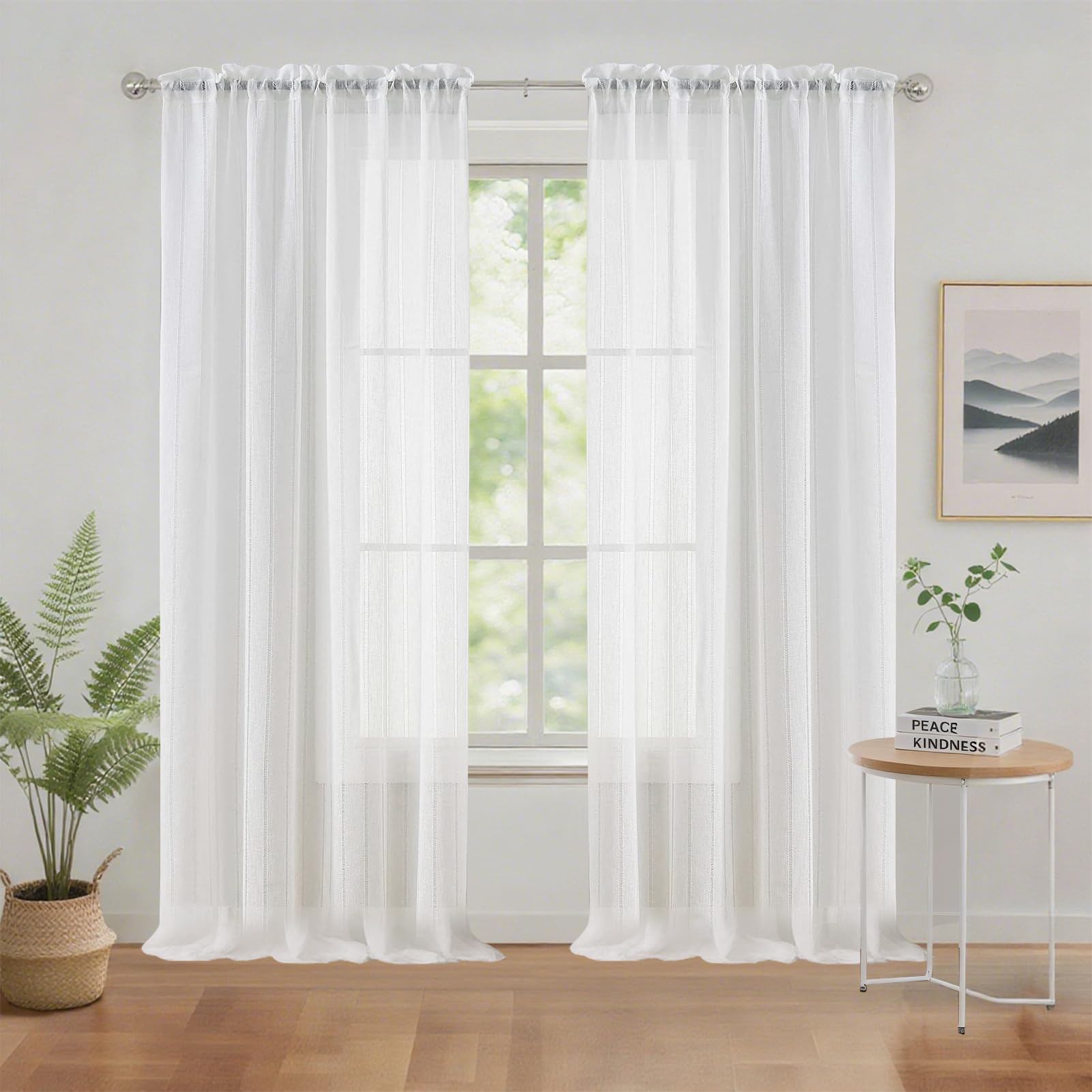NAKIHOUSE Voile Curtain, 2 Panels Net Curtains for Windows 108 Drop, Elegant Slot Top Sheer Curtains, Light Filtering Voile Curtains for Living Room, Breathable & Graceful Window Drapes — image 1