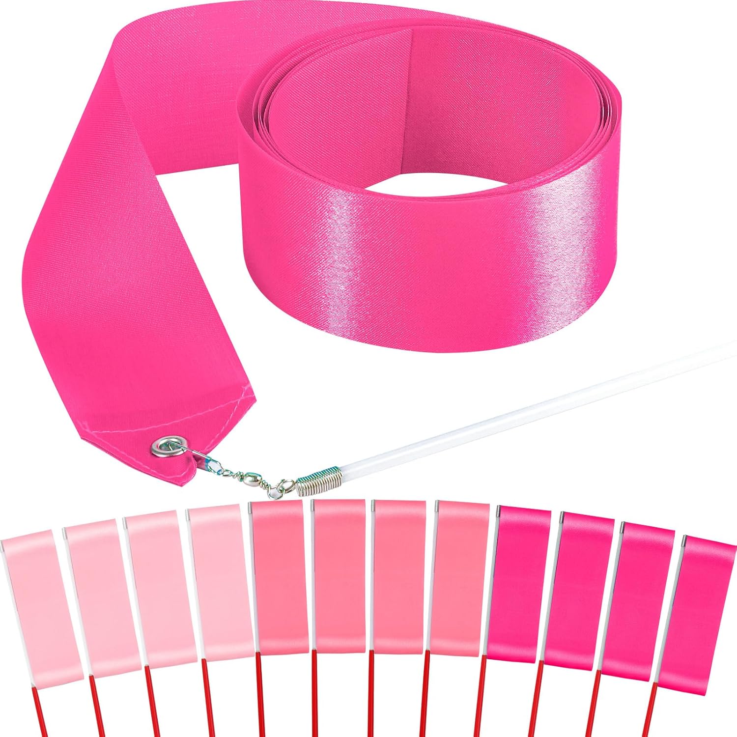 HiUnicorn 12PCS Pink Gymnastics Dance Ribbons Set for Kids