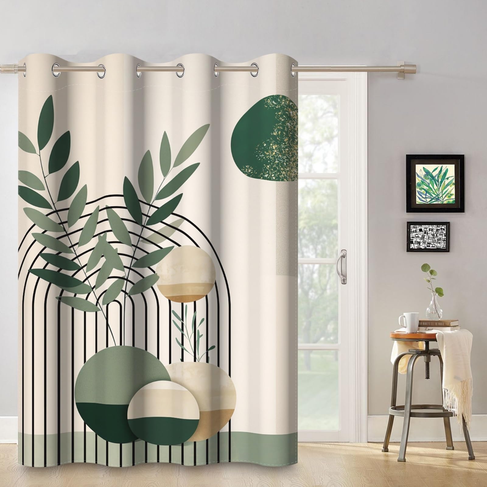 ggaimwf 42"x 63" Abstract Leaf Eyelet Curtain Green Plant Modern Minimalist Boho Geometric Pattern Thermal Grommet Blackout Window Drapes for Bedroom Living Room Dining Room,1-Single Panel - Image 4