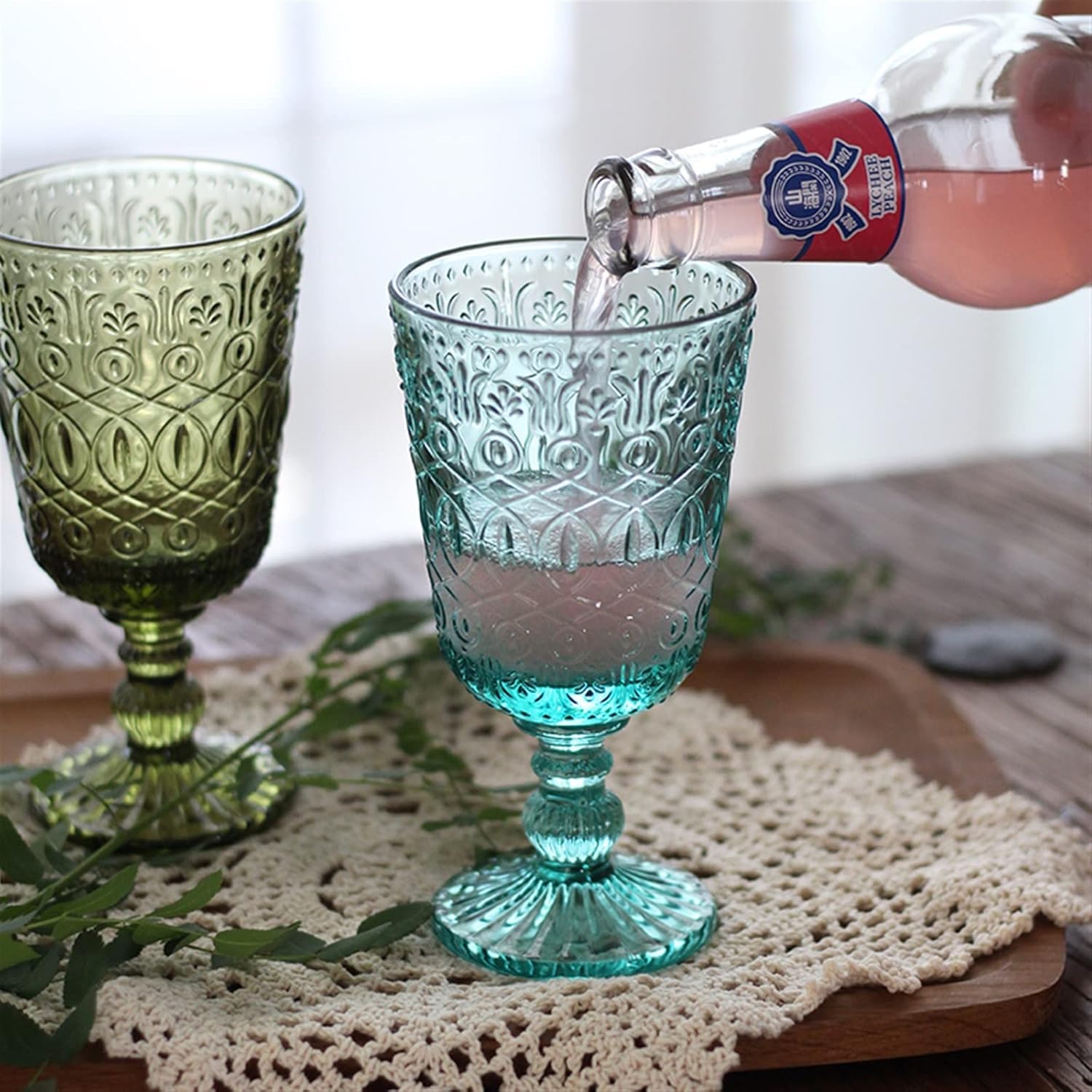 Goblet,Drinking glasses Embossed Flowered Glass Juice Cup