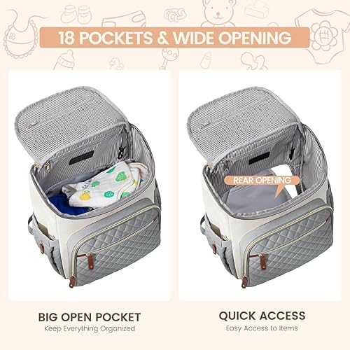 Miniatura 4 de LOVEVOOK Mochila para pañales Bolsa de bebé de gran capacidad con cambiador portátil, mochila de viaje para bebés multifunción