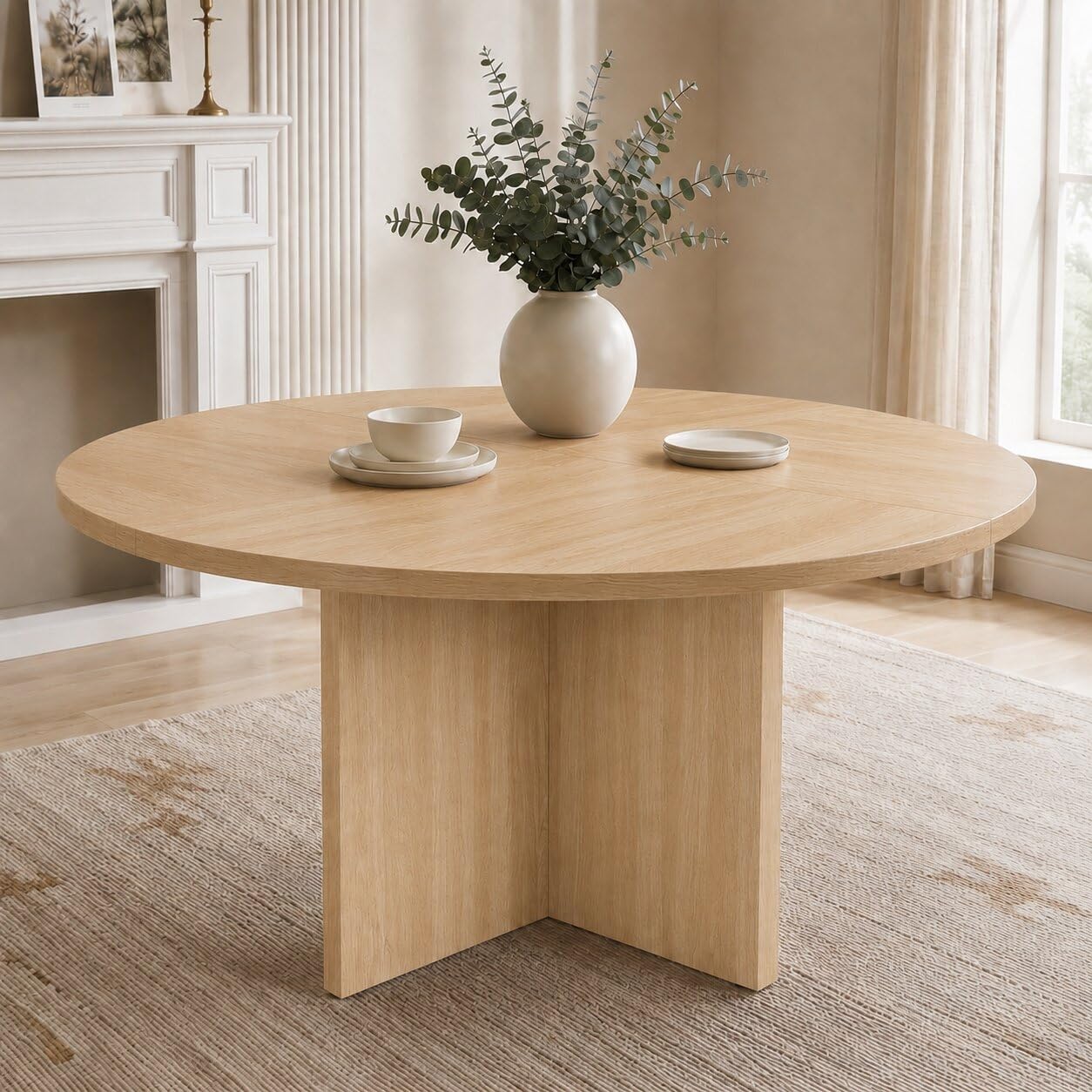 Merax Tavolo da pranzo rotondo Ø 120 cm per 4-6 persone, tavolo da cucina in MDF, tavolo da pranzo in stile scandinavo, tavolo da cucina classico con venature del legno