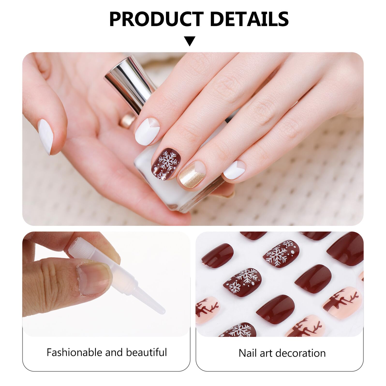 Hohopeti 48 Piezas Pegatinas para Uñas de Navidad Uñas Postizas de Moda Punta Cajas Adhesivas de Cobertura Completa para Uso Diario