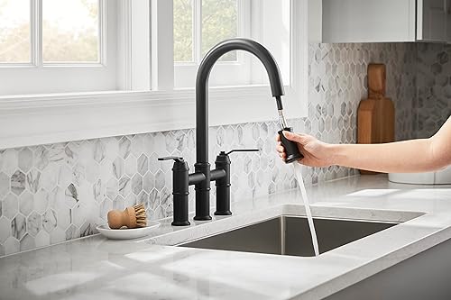 Miniatura 4 de Kinzie 2H Bridge Grifo de cocina extraíble 1.75gpm negro satinado