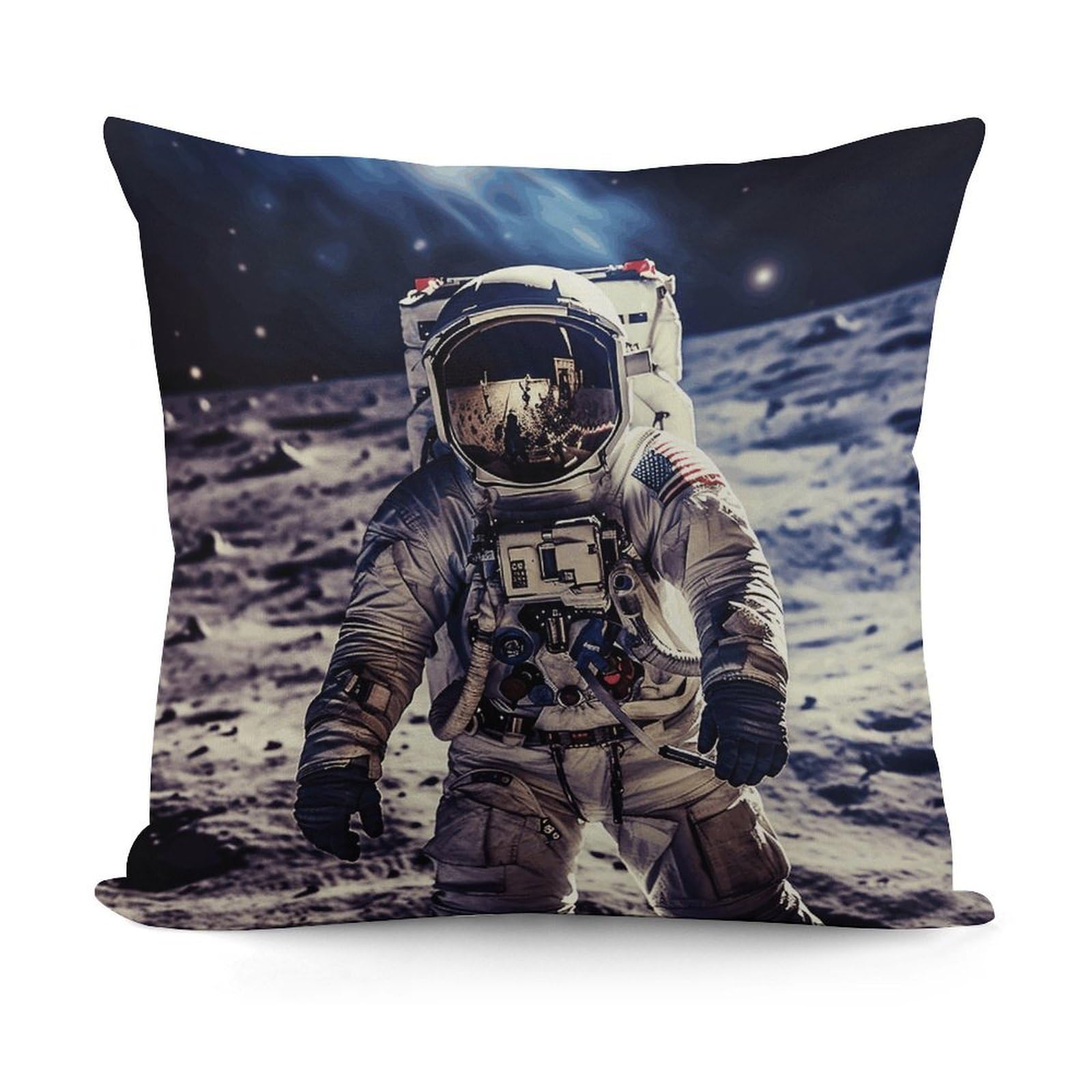 VstaDank US Astronaut Travel Moon Pillow Covers Soft Plush Decorative Square Pillow Cover Modern Breathable Pillowcases Pillowcase with Invisible Zipper 18x18 Inches for Sofa Living Room