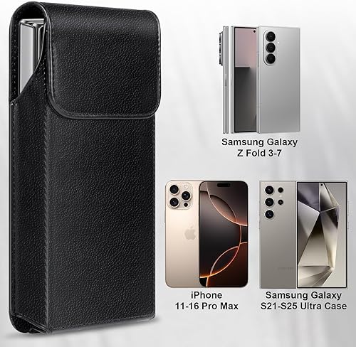 Miniatura 4 de Funda de cuero para teléfono Samsung Galaxy Z Fold 76543 con clip para cinturón para iPhone 17 Pro Max Case16151413 Pro Max y Galaxy S25S24S23S22
