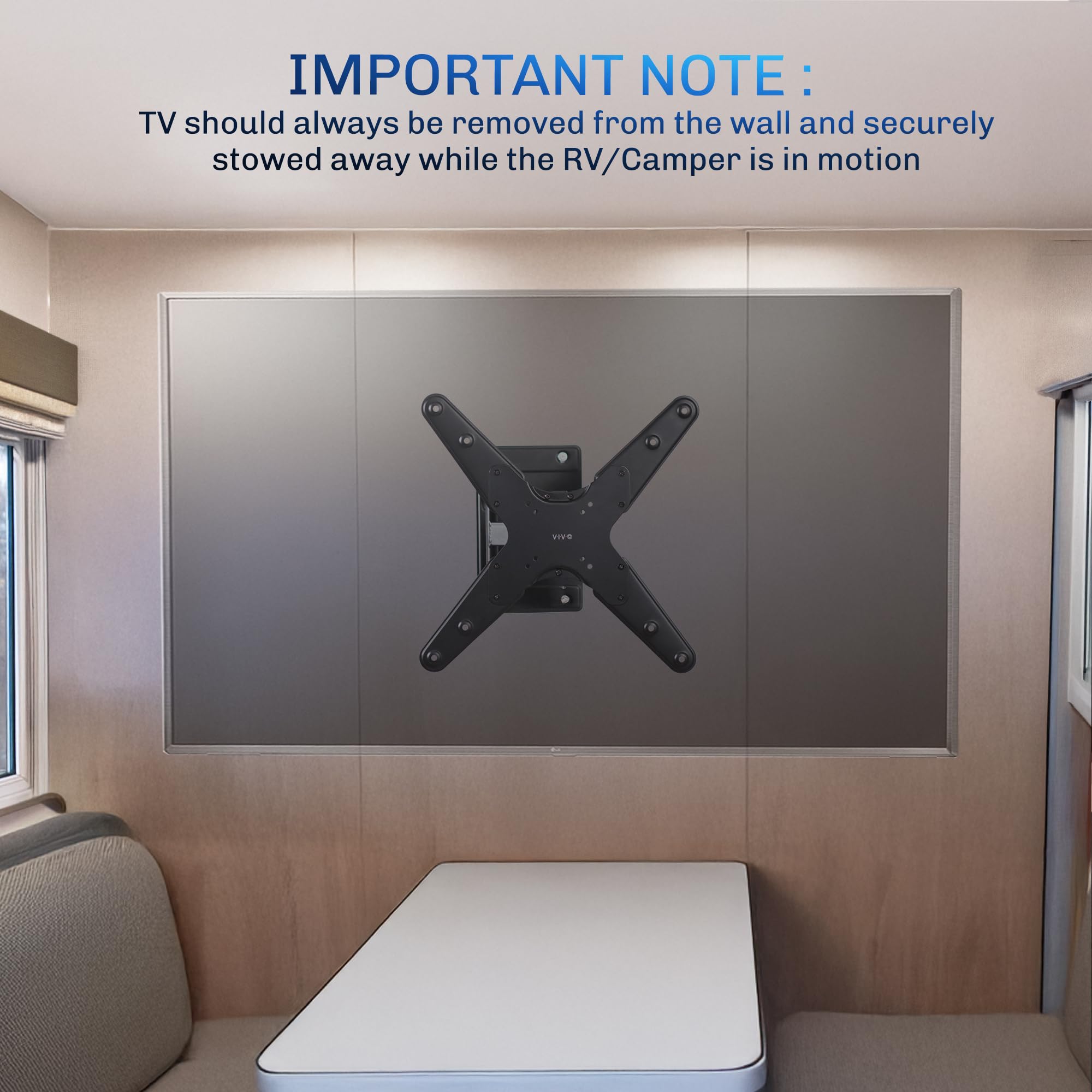 VIVO Supporto TV per camper da 23 a 55 schermi, max VESA 400 x 400 mm, supporta fino a 34,9 kg, staffa da parete bloccabile con braccio, nero, MOUNT-VWRV4L