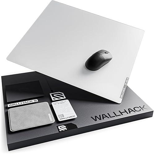 Wallhack SP-004 Glass Gaming MousePad - Professional Esport Mouse Mat w/Specialty Surface for Top Speed and Control, Large Tempered Glasspad with Full Silicone Base - White, XL 49 cm x 43 cm - [Large] SP-004 - White