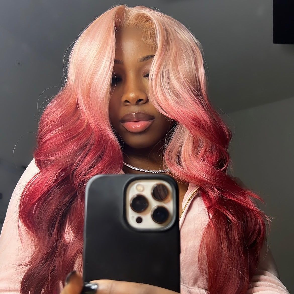 FABLLE Pink Lace Front Wig - 30 Inch Glueless Body Wave Synthetic Wig with Baby Hair Gradient Pink Color