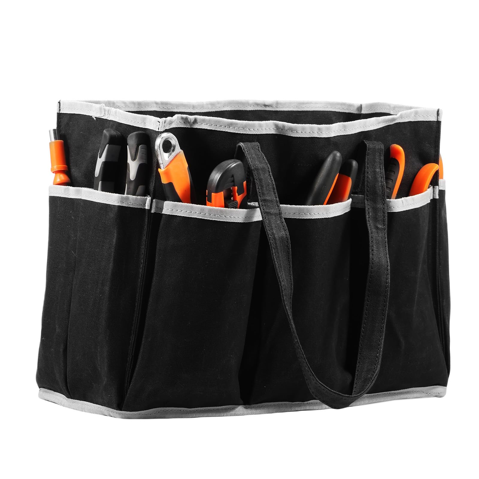 Sutowe Black Tool Tote Bag Heavy Duty Waxed Canvas Garden Tool Bag 36X14x26.5cm 16Oz Waterproof Portable 11 Pockets Gardening Tools Storage Organizer For Gardener Electrician Contractor Repairman(Black)
