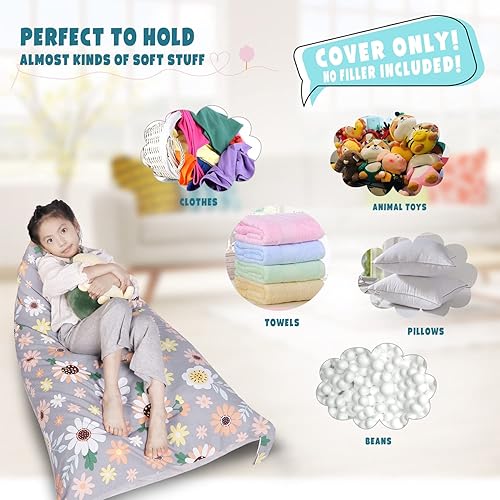 Miniatura 71 de LOLOMLO Funda para puf de almacenamiento de animales de peluche, terciopelo rosa, organizador de asiento para niños, adolescentes y adultos, sofá