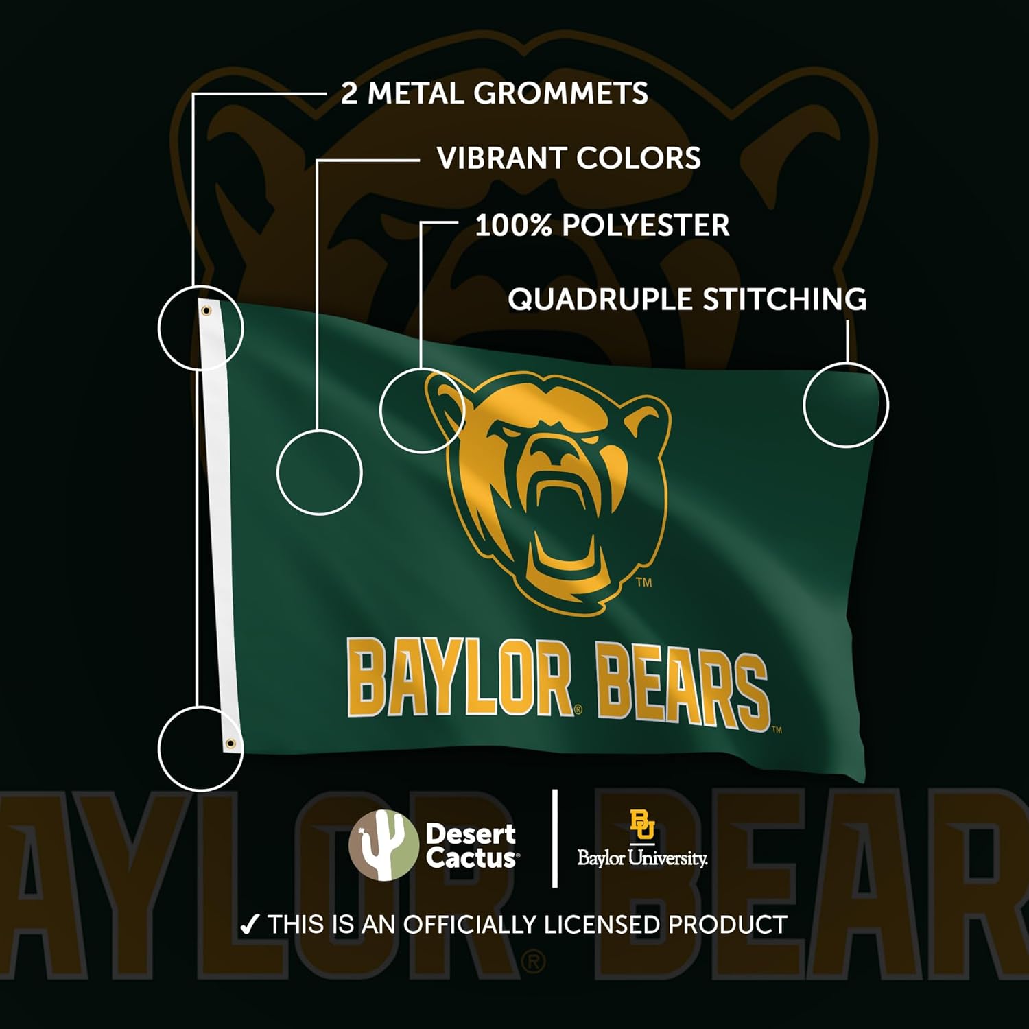 Desert Cactus Baylor University BU Flag - 3 x 5 Feet Bears Banner, Indoor/Outdoor Durable Fabric, 100% Polyester Design (Style Y) - Image 4