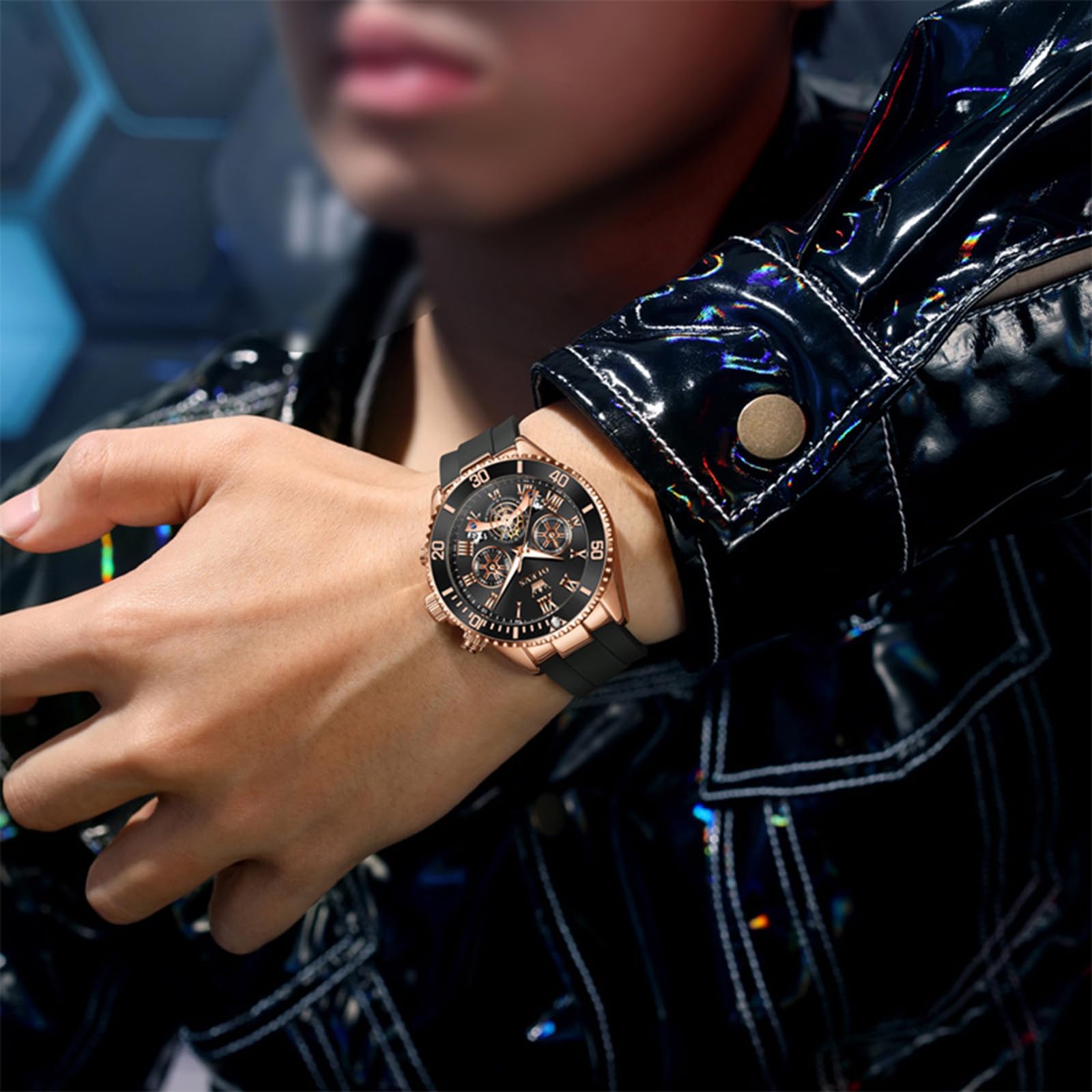 OLEVS Herren Quarzuhr Chronograph Silikonarmband 30M Wasserdicht Armbanduhr